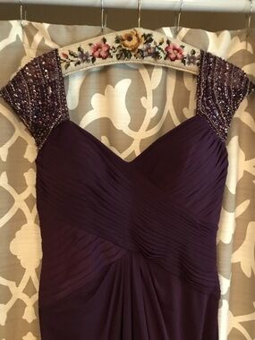 MGNY Sequin Cap Sleeve Gown in Deep Plum 10